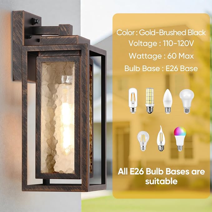 Dusk to Dawn Outdoor Wall Lantern, Water Ripple Exterior Porch Light Fixture - Image 4