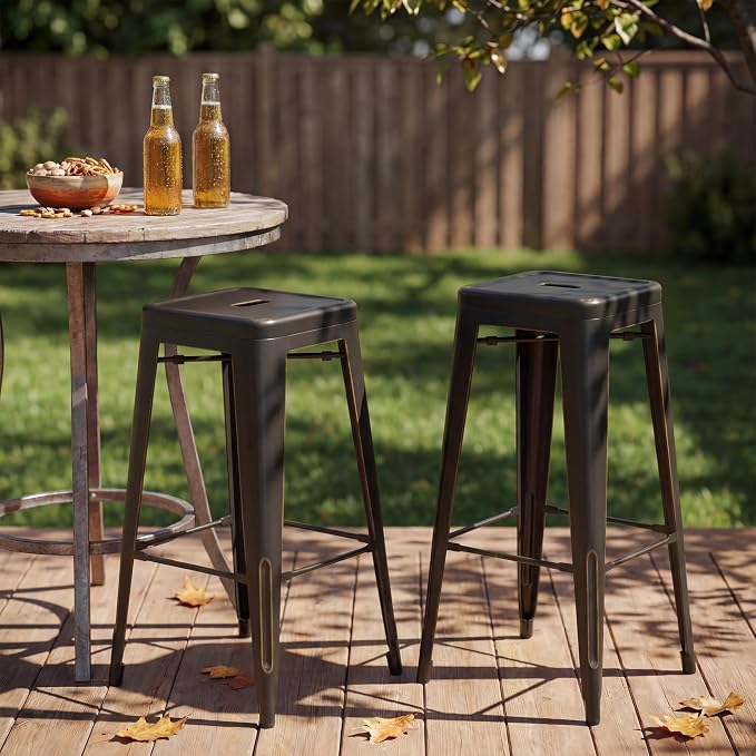 Shahoo 30 Inches Metal Bar Stools Counter Height Stackable Backless Stools - Image 8