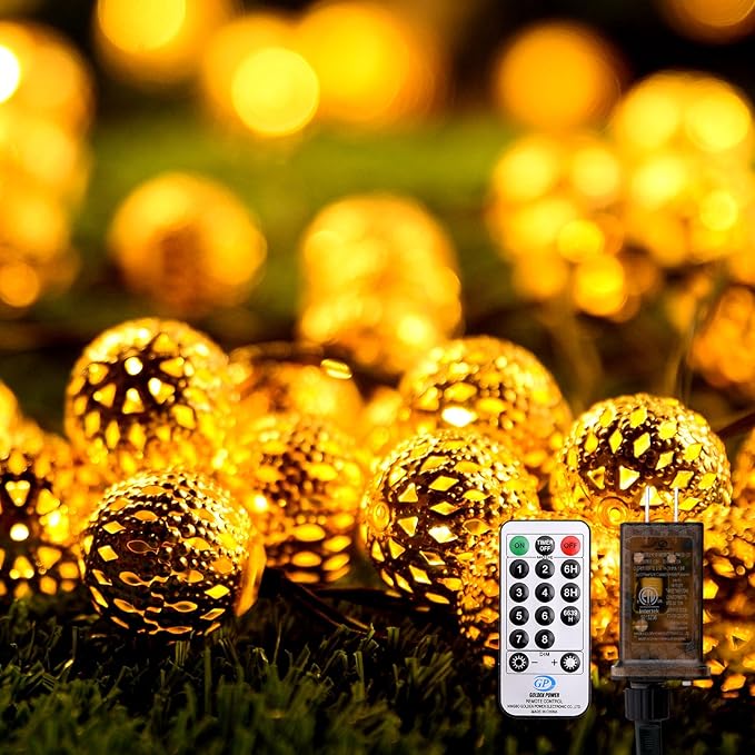 Moroccan String Lights Plug-in 60 LED 29ft Indoor Outdoor Waterproof 8 Modes by Lightique