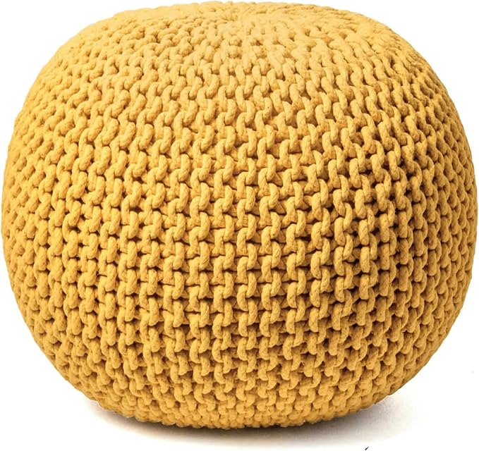 FRELISH DECOR Round Pouf Ottoman Hand Knitted 100% Cotton Pouf Foot Stool by FrelishDecor