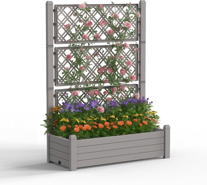 Raised Garden Bed with Trellis for Climbing Plants, 43.43" L x 18.27" W x by OutdoorLivingPerfected