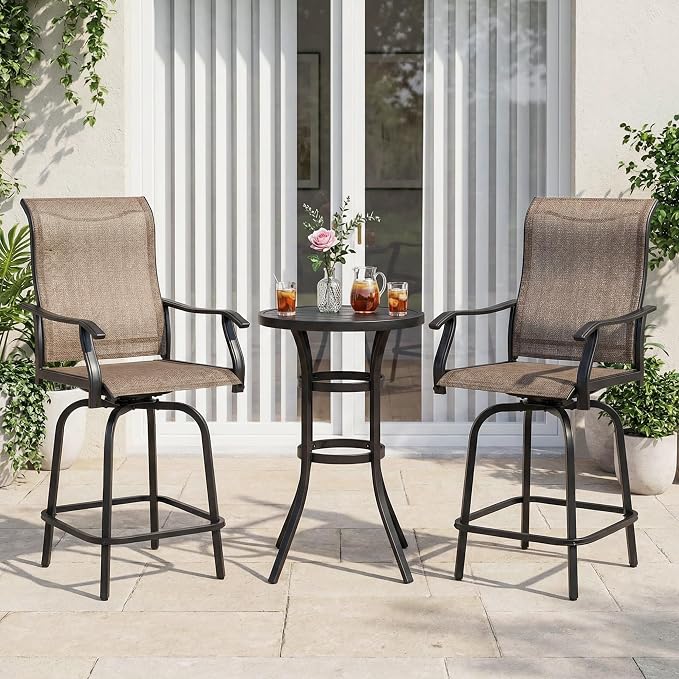 Outdoor Swivel Bar Stools Set of 2, All-Weather Metal Patio Bar Height Chairs - Image 3