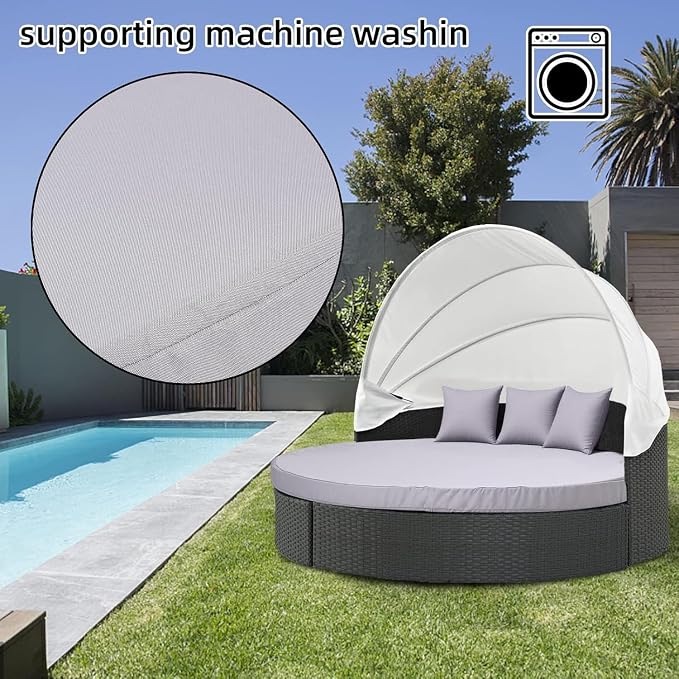 MICTONY Outdoor Daybed Cushion Cover, Sun Bed Cushion Cover, Outdoor Round Bed - Image 5