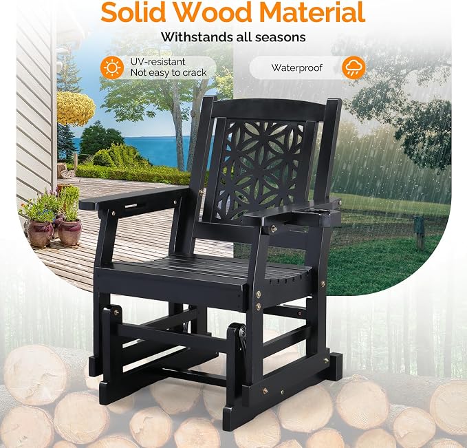 VINGLI Fir Wood Outdoor Glider - Image 6