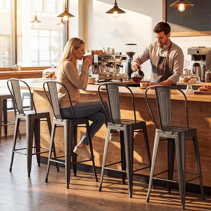 COSTWAY 24'' Metal Bar stools Set of 4, - Image 9