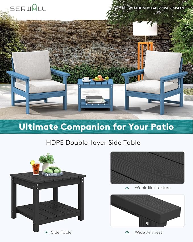 SERWALL HDPE Patio Sofa Set, 3-piece Sectional Outdoor Furniture Set, All - Image 6