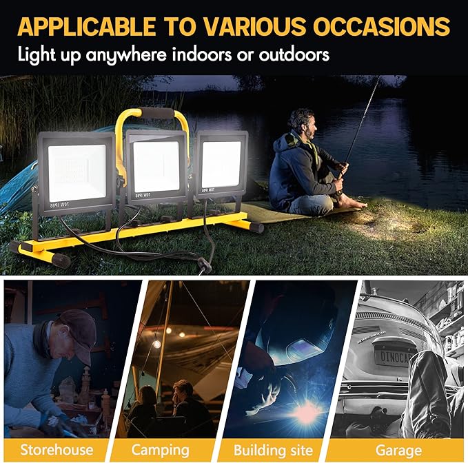 22000 Lumen Work Lights with Stand, 3 Head Portable LED Work Light, with - Image 6
