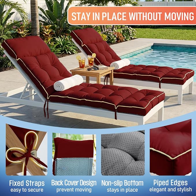 MAGIC ELEPHANT Chaise Lounge Cushion Outdoor, Memory Foam Patio Lounge Chair - Image 4
