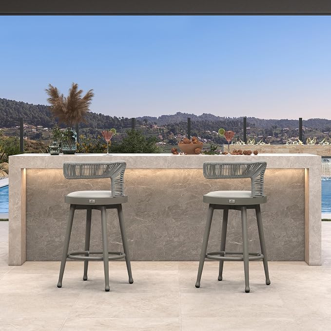 PURPLE LEAF Outdoor Swivel Counter Height Bar Stools Set of 2 Metal Modern - Image 3