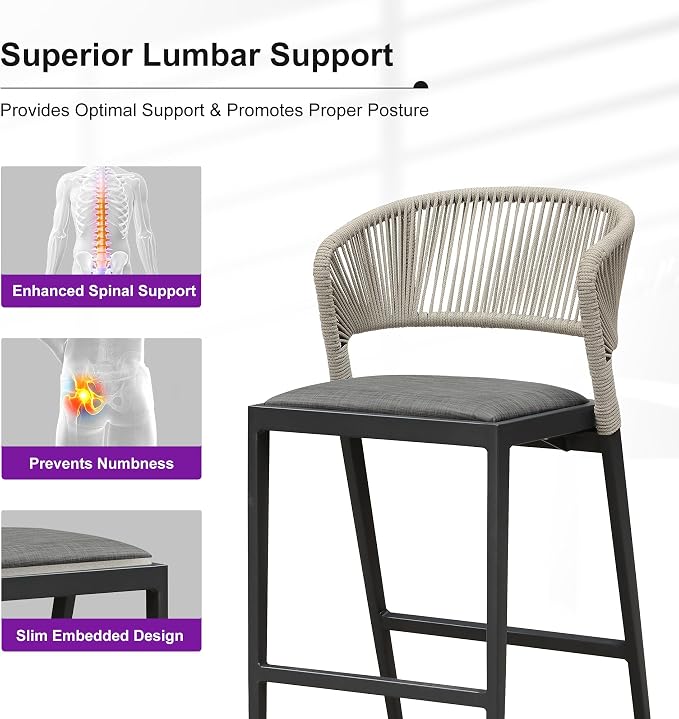 PURPLE LEAF Counter Height Bar Stool Set of 2 Modern Aluminum Rattan Wicker - Image 4