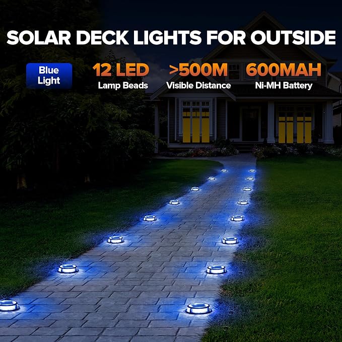 LUTEC 12 Pack Solar Deck Lights Driveway Dock 12 LEDs Light Solar Powered - Image 2