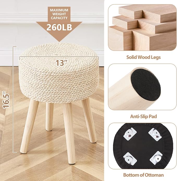 Cpintltr Footstool Ottoman Round Natural Seagrass Foot Stool Pouf Ottomans - Image 7