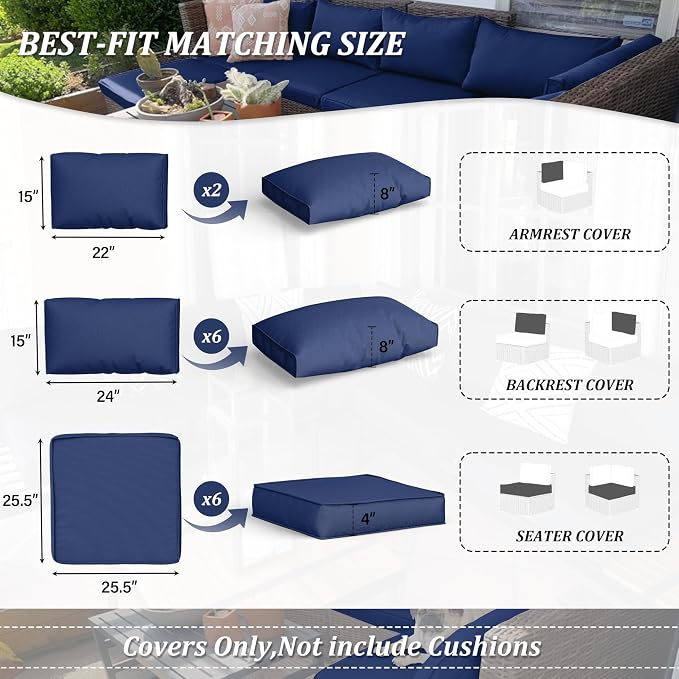 14 Pcs Outdoor Cushion Covers Patio Cushion Slipcovers Replacement Splash Proof - Image 2