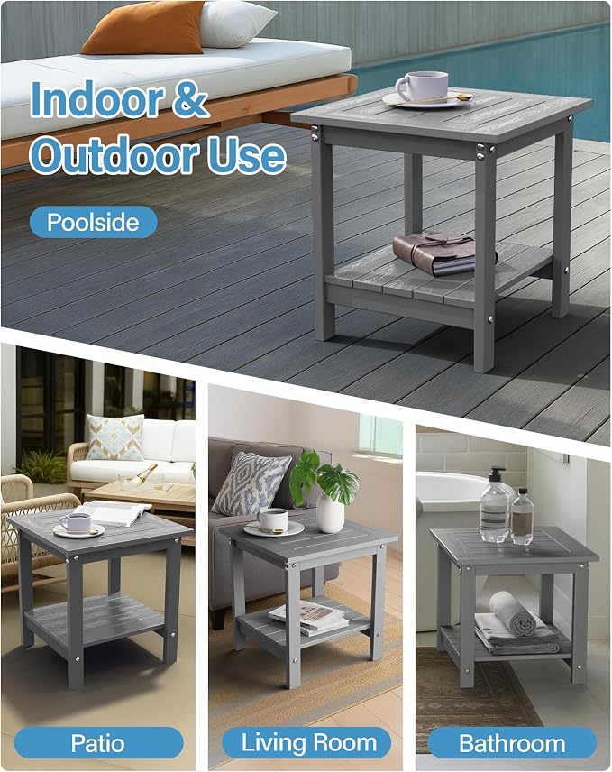 YEFU Outdoor Side Table for Patio: 16x16 in HIPS Small Square Outdoor End Table - Image 6