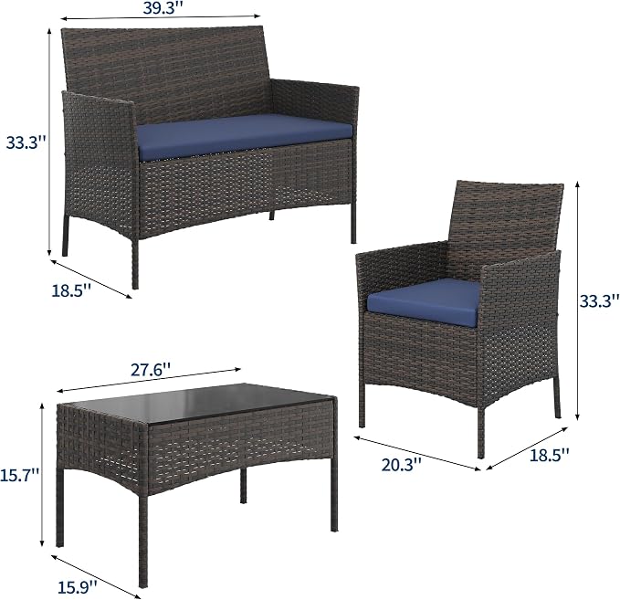 GAOMON 4-Piece Patio Furniture Set, Modern PE Rattan Conversation Set - Image 2