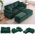 84.6” Corduroy Loveseat with Ottoman, Oversized Double Chaise Lounge Chair by ZXDesign