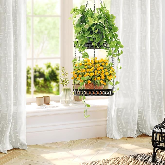 Plant Hanger Indoor Outdoor, 2 Tier Hanging Planter Plant Shelf, Metal Hanging - Image 7
