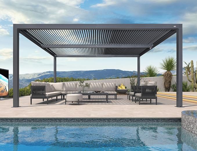 PURPLE LEAF Louvered Pergola 94AS 12' x 16' Outdoor Aluminum Pergola by PURPLELEAF