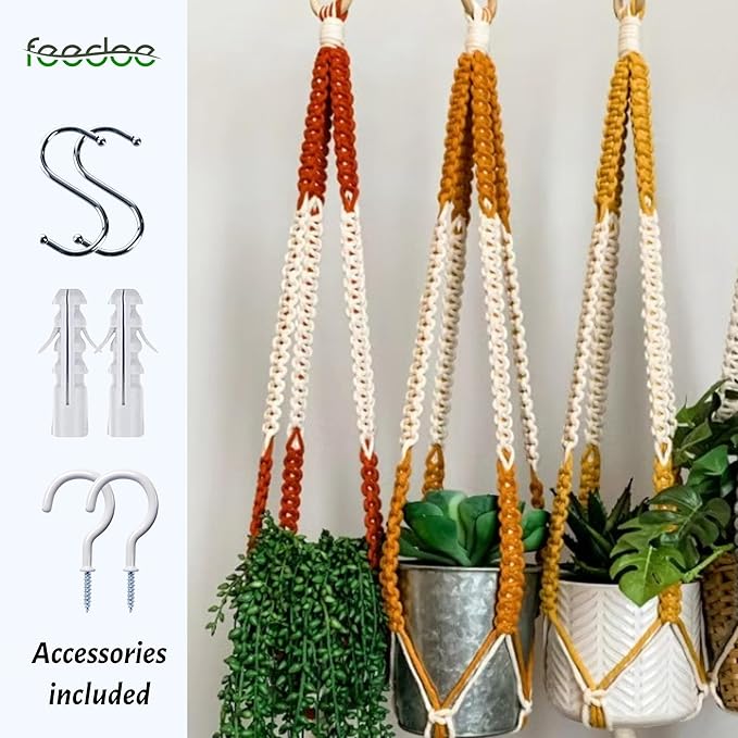 feedee 2 Pack Plant Hanger Indoor, Hanging Plant Holder, Macrame Plant Hangers - Image 6