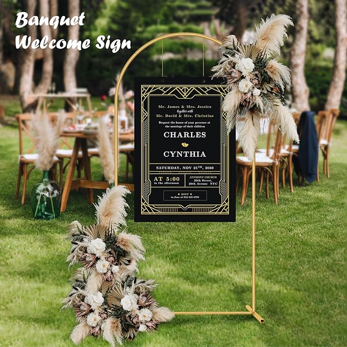 6.6FT Metal Wedding Arch Stand Gold Square Arched Backdrop Frame - Image 3