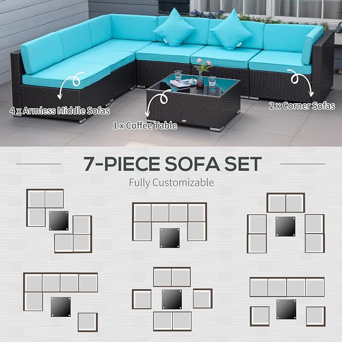 Outsunny 7-Piece Patio Furniture Sets Outdoor Wicker Conversation Sets All - Image 5