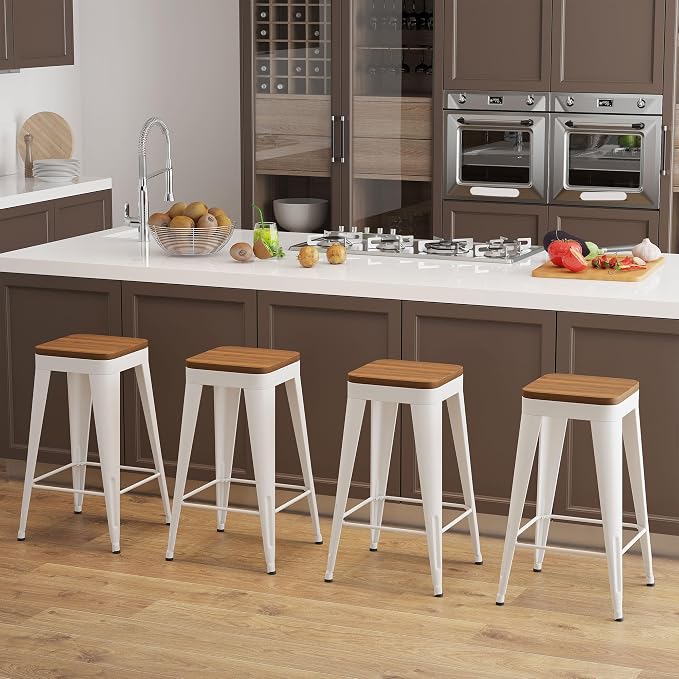 Bar Stools Set of 4 Metal Bar Stool Counter Height Bar Stools Black, Modern 26" - Image 3