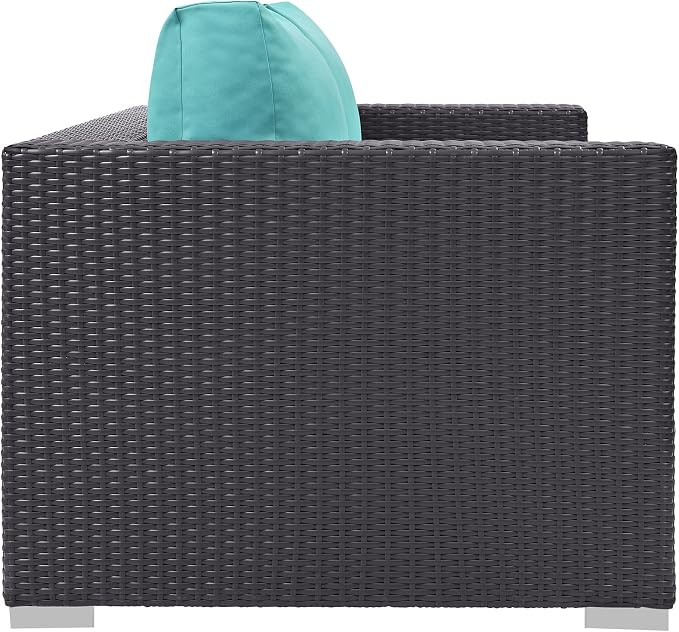 Modway Convene Wicker Rattan Outdoor Patio Loveseat in Espresso Turquoise - Image 5