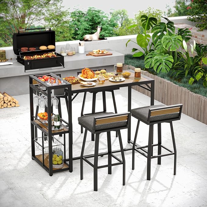 ONBRILL 5-Piece Outdoor Patio Bar Set, Outdoor Bar Table and Chairs Set - Image 2