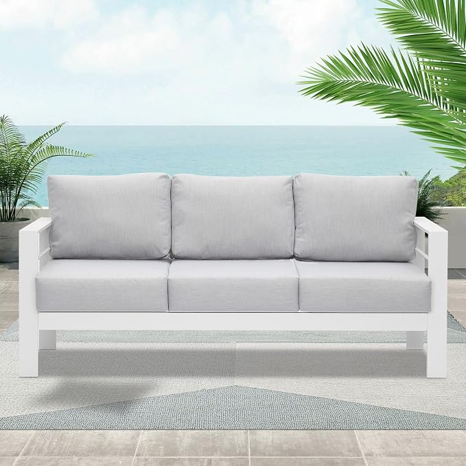 Wisteria Lane Patio Furniture Aluminum Sofa, All-Weather Outdoor 3 Seats Couch - Image 7