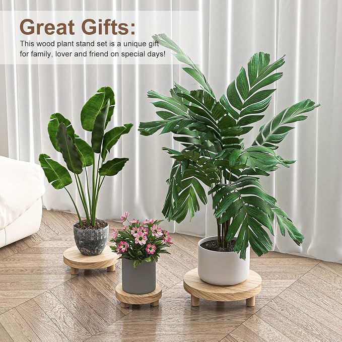 Wood Plant Stand Indoor Outdoor, 12/10/8/6" Round Wood Riser - Image 3