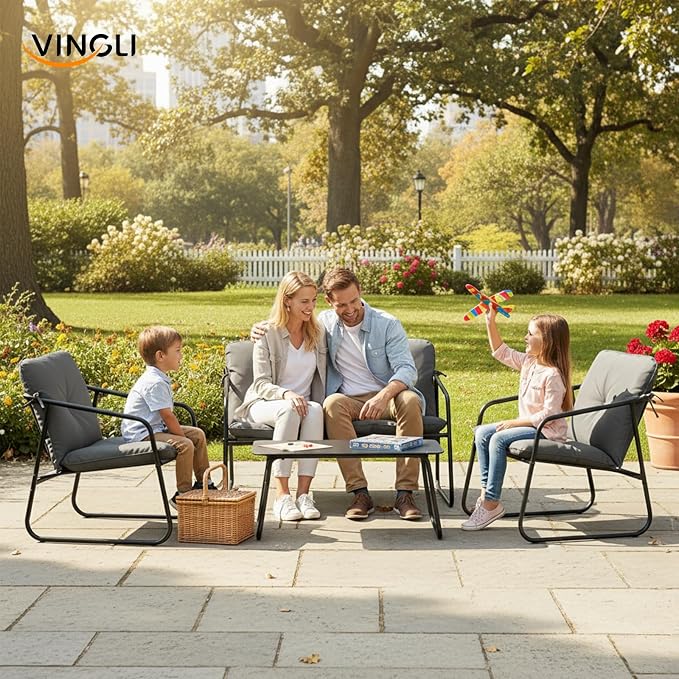 VINGLI 4 Piece Patio Conversation Set, Outdoor Furniture Set - Image 6