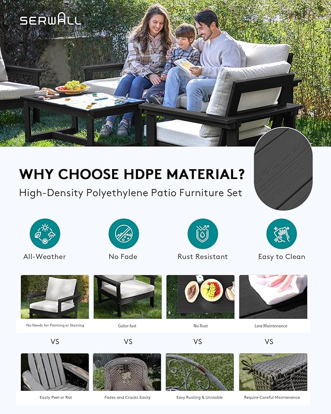SERWALL HDPE Patio Conversation Set, 6-piece Sectional Outdoor Furniture Set - Image 3