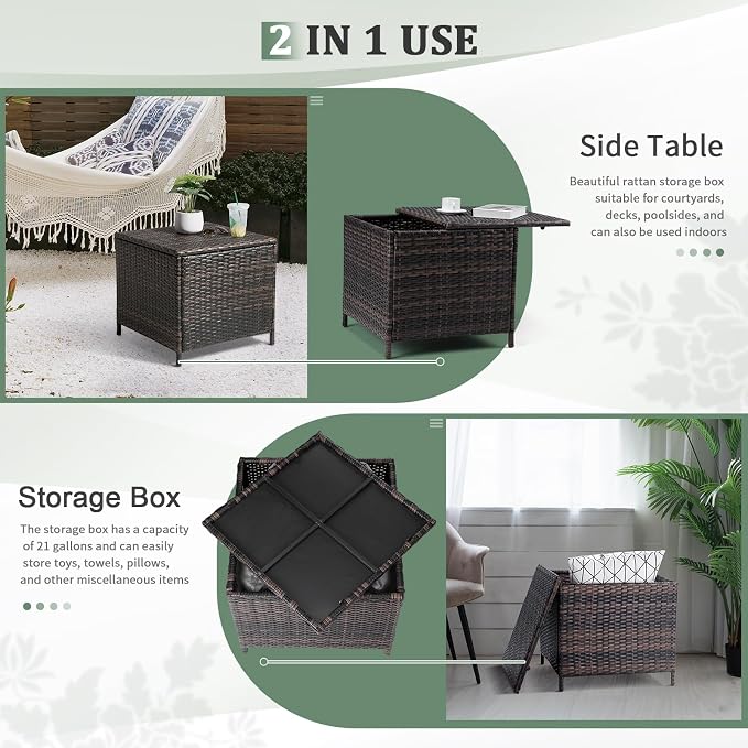 VINGLI Outdoor Side Table with Storage, 27-Gallon Patio Deck Box Outdoor Wicker - Image 5