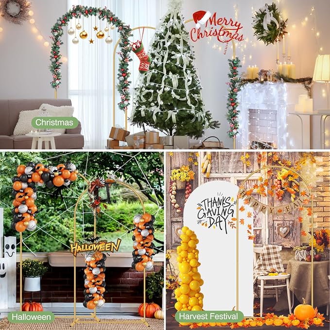 Metal Arch Backdrop Stand 7.2FT+6FT Wedding Arch Backdrop Stand Set of 2 Gold - Image 7