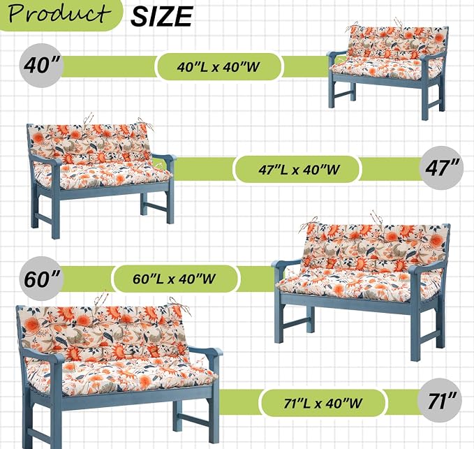 Waterproof Porch Swing Cushion Replacement, 2–3 Seat Swing Seat Cushion - Image 7