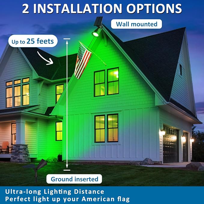 T-SUNUS Green Solar Spot Lights Outdoor 2 Pack, IP65 Waterproof Garden - Image 4
