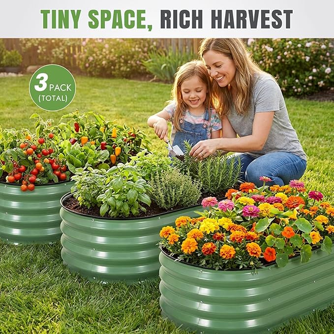 INNO STAGE 3Pcs Galvanized Raised Garden Bed Kit, Outdoor Metal Raised Garden - Image 2