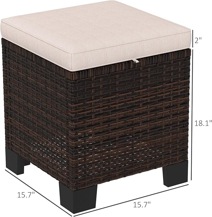 Outsunny 2 Pieces Outdoor Patio Ottomans, All Weather Wicker Outdoor Footstools - Image 3