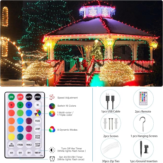 118Ft Solar String Lights Outdoor Waterproof, 18 Colors Changing 300 LED - Image 6