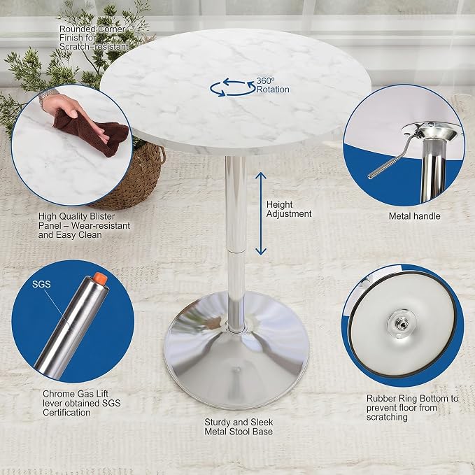 ARTETHYS Bar Table Adjustable Height Swivel 360 Degrees Round Tall Cpunter - Image 3