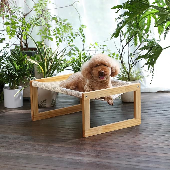 FUKUMARU Dog Bed, Large Breathable Elevated Cat Hammock, Wooden Cat Beds - Image 7