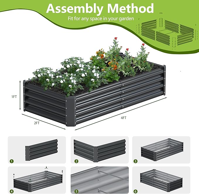 2PCS 4x2x1FT Galvanized Raised Garden Bed, Galvanized Planter Raised Garden - Image 4