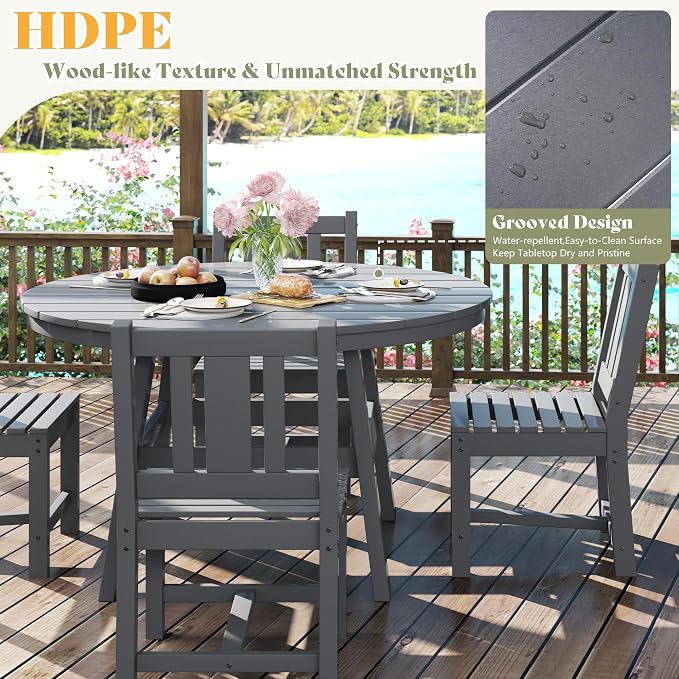 AMERLIFE 5 Piece HDPE Outdoor Dining Table & Chairs Set, All-Weather Patio - Image 4