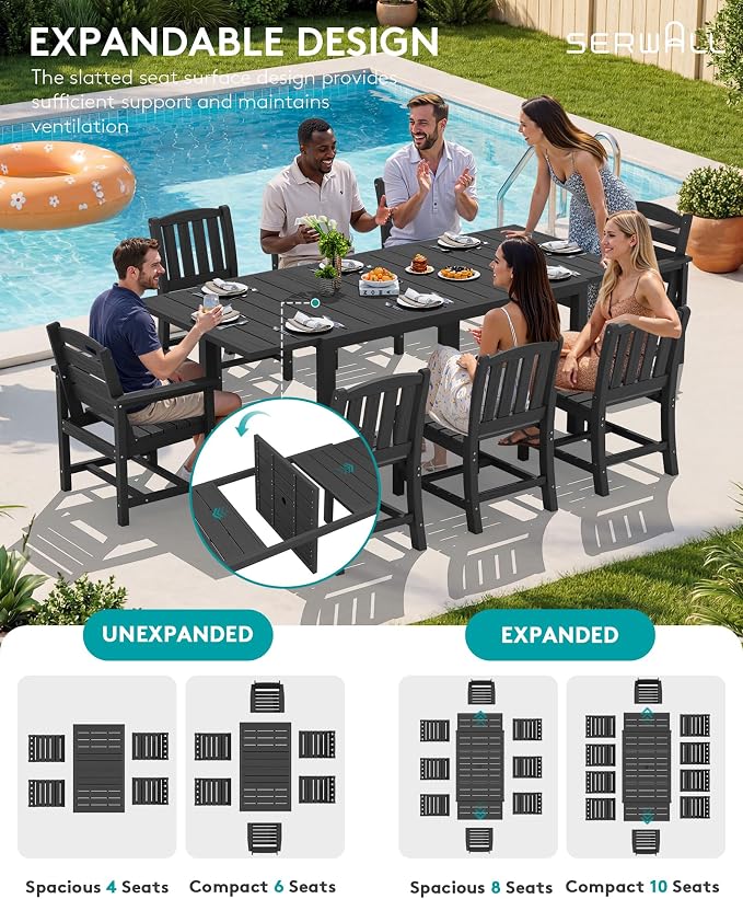 SERWALL 7-Piece Outdoor Dining Set, All Weather HDPE Outdoor Furniture Set - Image 4