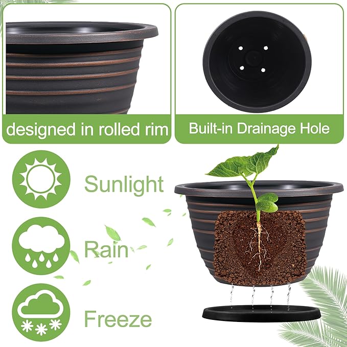 12 Inch Plastic-Flower Pot-for-Indoor Plants, 3 Pack Large planters - Image 3
