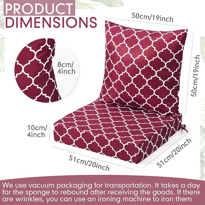 Hoteam 4 Set Outdoor Chair Patio Cushions 20 x 20 Inch Deep Seat Waterproof - Image 2
