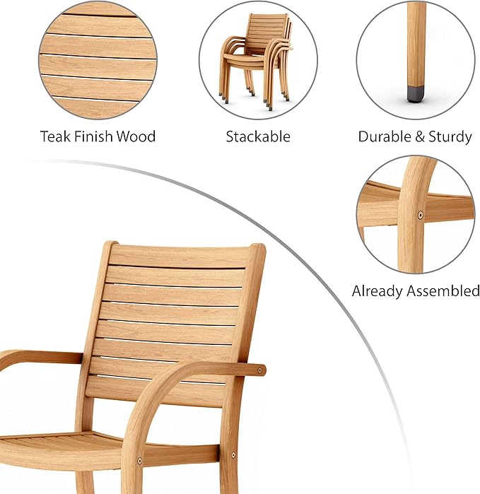 Amazonia Berlin 11-Piece Rectangular Extendable Patio Dining Set | Teak Finish - Image 7