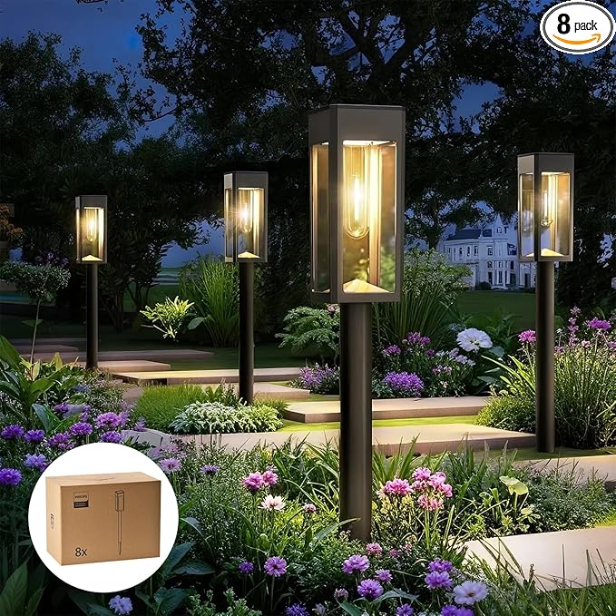 Philips 8 Packs Solar Pathway Lights Outdoor, Glass Metal Led Garden Landscape by PhilipsLightingLED