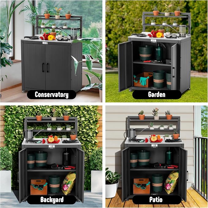 Garden Potting Bench with Storage Cabinet, Outdoor Gardening Table & Work Bench - Image 8