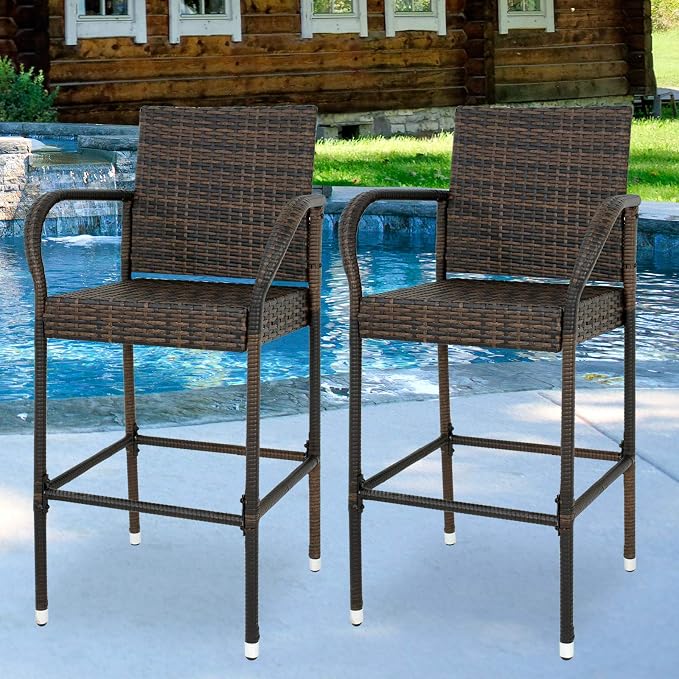 ZENY Set of 2 Wicker Barstool All Weather Dining Chairs Outdoor Patio Furniture by ZENY